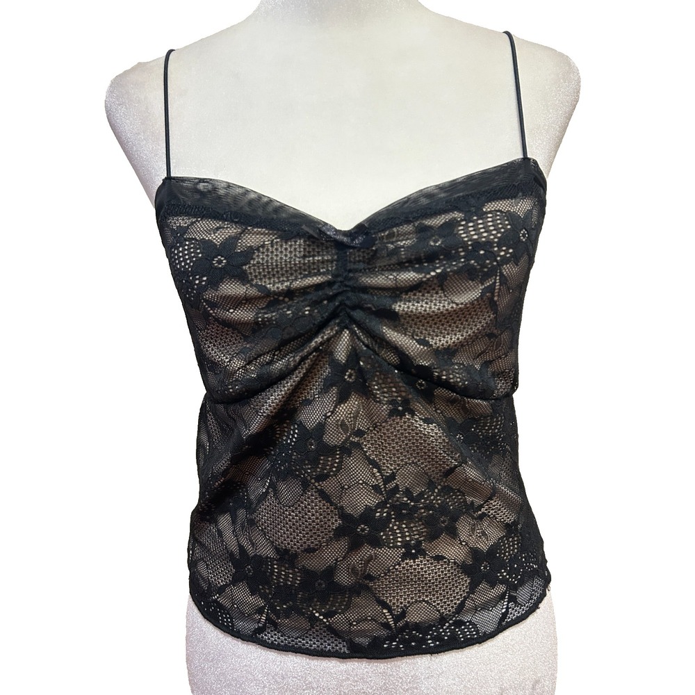 Wild Fable Y2K Stretch Lace Cami Tank Top Size S Black Cropped Whimsigoth Fairy